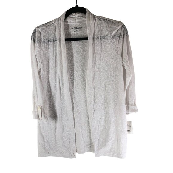 Croft & Barrow White Paisley Sheer Open Front Duster Cardigan XS - Picture 1 of 4